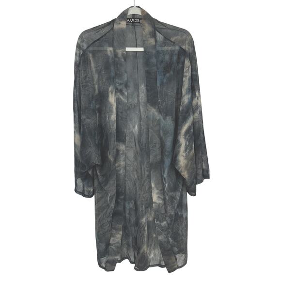 Tamo Design Mesh Kimono Coverup Grey Dusty Cloud Grunge Fairy Goth OS Unisex - Picture 1 of 8